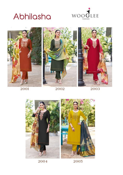 Abhilasha Wooglee Viscose Weaving Readymade Pant Style Suits Wholesaler India
