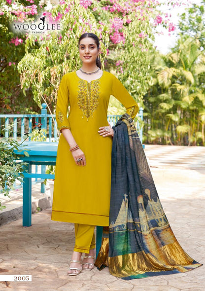 Abhilasha Wooglee Viscose Weaving Readymade Pant Style Suits Wholesaler India