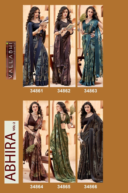 Abhira Vol 2 Vallabhi Prints Chiffon Sarees Wholesaler Ahmedabad
