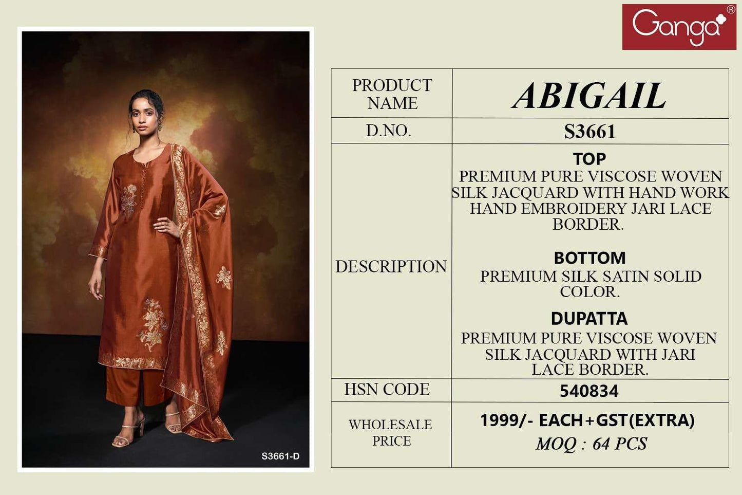 Abigail 3661 Ganga Pure Viscose Plazzo Style Suits Exporter India