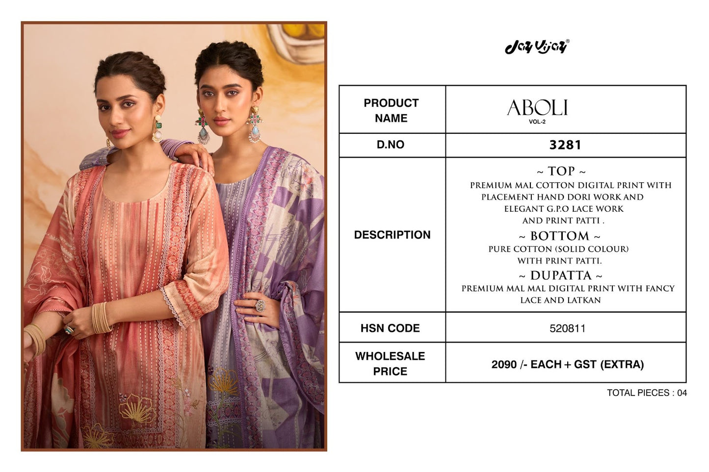 Aboli Vol 2 Jay Vijay Mal Cotton Pant Style Suits Wholesale Rate