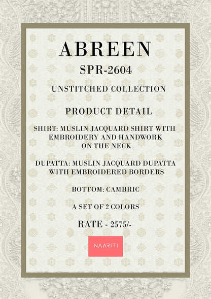 Abreen Naariti Muslin Jacquard Pant Style Suits Wholesale Price