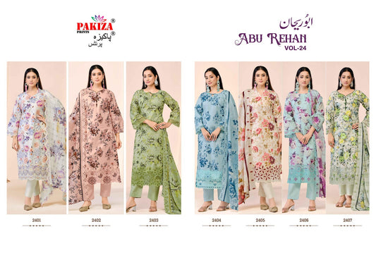 Abu Rehan Vol 24 Pakiza Prints Lawn Cotton Karachi Salwar Suits Wholesale Rate