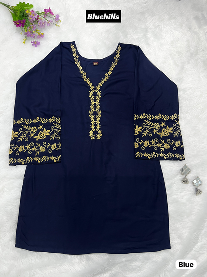 Adaa 5.0 Bluehills Rayon Short Kurtis Supplier Gujarat