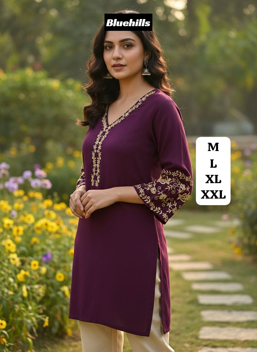 Adaa 5.0 Bluehills Rayon Short Kurtis Supplier Gujarat