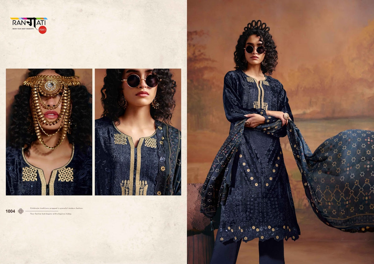 Adaa Rangati Prints Plush Velvet Suits Exporter India