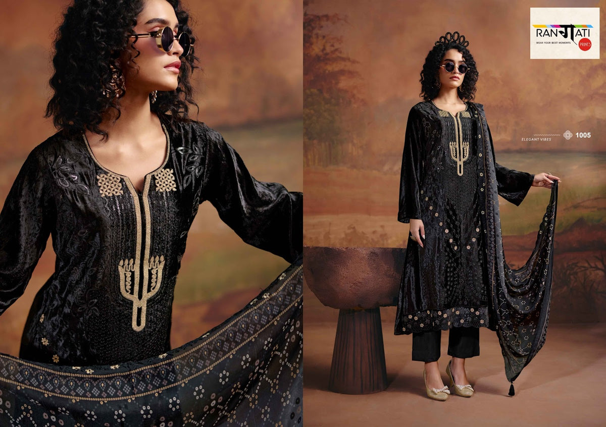 Adaa Rangati Prints Plush Velvet Suits Exporter India