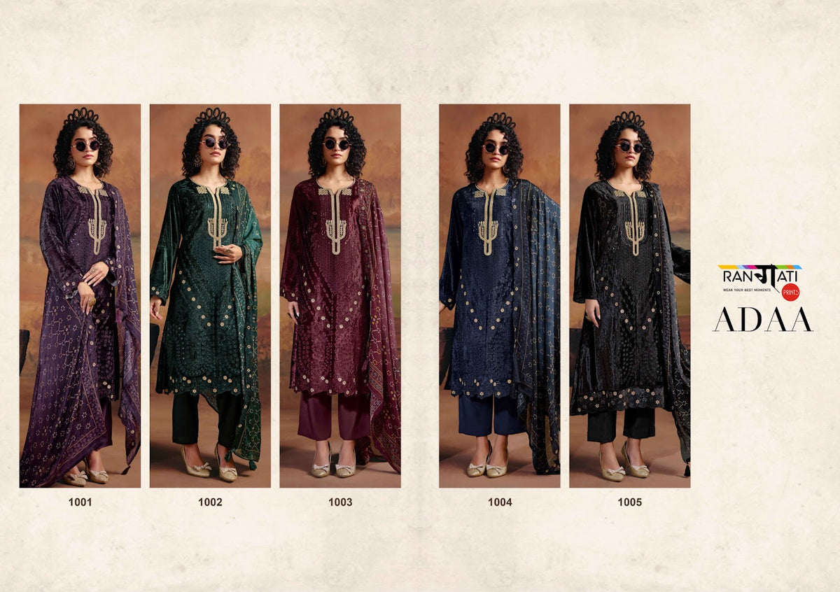 Adaa Rangati Prints Plush Velvet Suits Exporter India