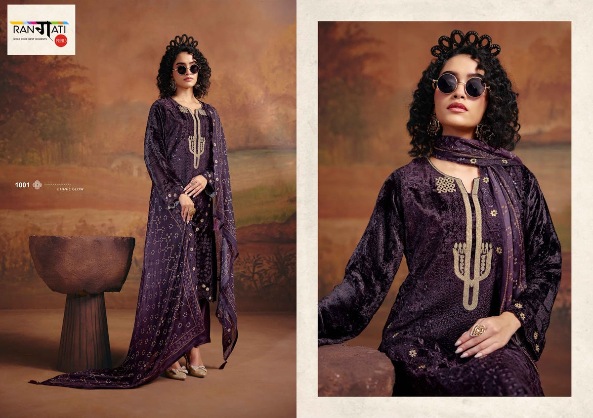 Adaa Rangati Prints Plush Velvet Suits Exporter India