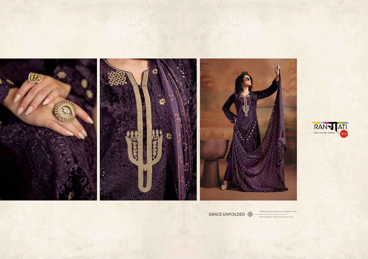 Adaa Rangati Prints Plush Velvet Suits Exporter India