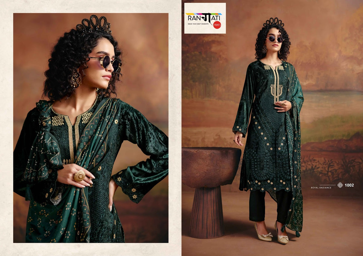 Adaa Rangati Prints Plush Velvet Suits Exporter India