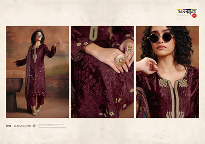 Adaa Rangati Prints Plush Velvet Suits Exporter India