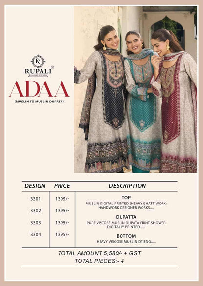 Adaa Rupali Muslin Pant Style Suits Supplier India