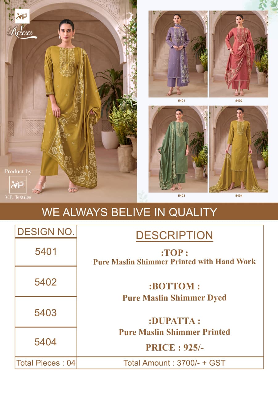 Adaa Vp Brand Muslin Pant Style Suits Wholesale Price