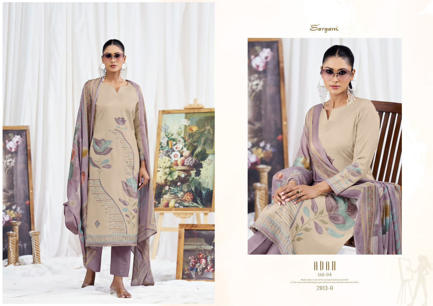 Adah Vol 4 Sargam Prints Muslin Simmer Pant Style Suits Exporter India