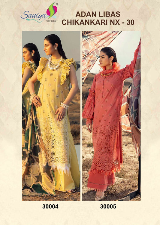 Adan Libas Chikankari Nx 30 Saniya Trendz Cotton Pakistani Salwar Suits Wholesale Price