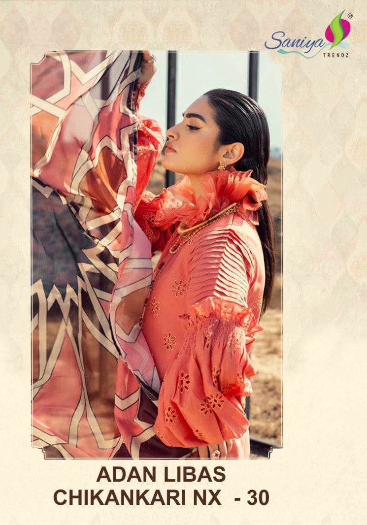 Adan Libas Chikankari Nx 30 Saniya Trendz Cotton Pakistani Salwar Suits Wholesale Price