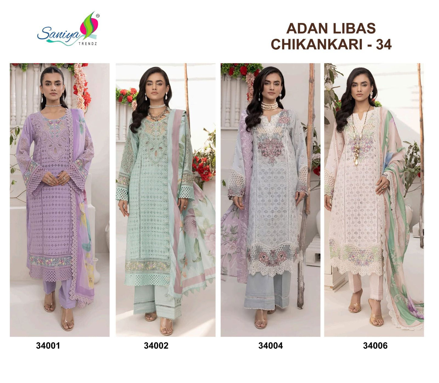 Adan Libas Chikankari Vol 34 Saniya Trendz Cotton Pakistani Salwar Suits Exporter Gujarat