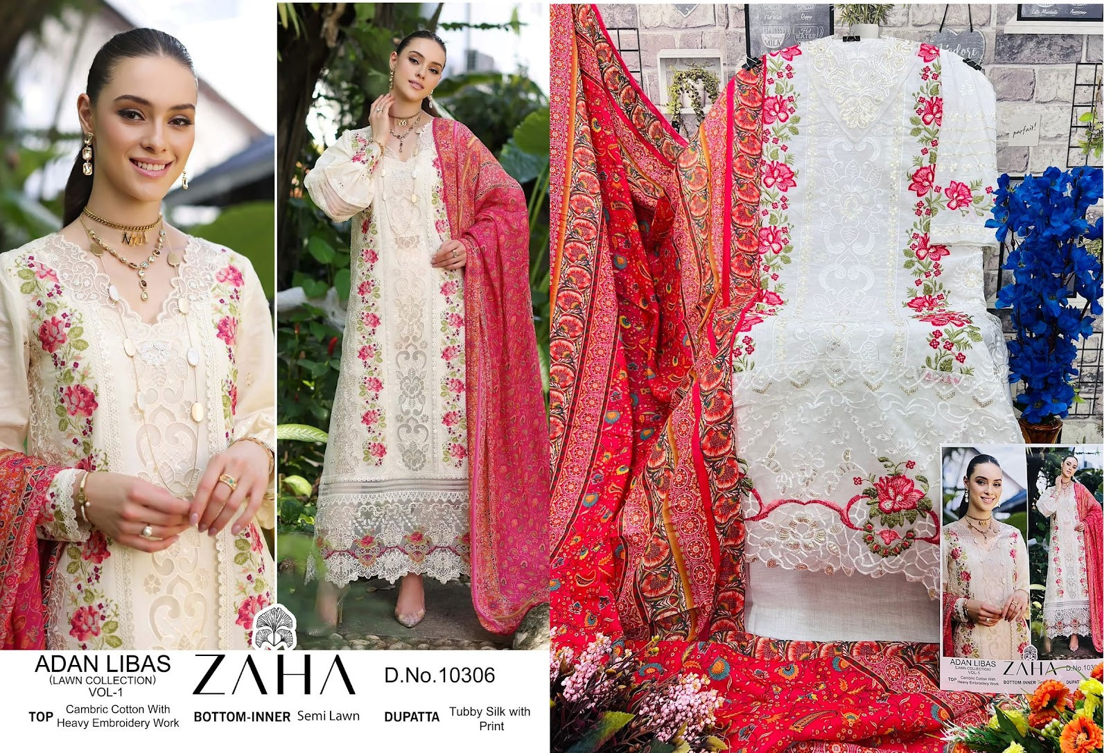 Adan Libas Lawn Collection Vol 1 Zaha Cambric Cotton Pakistani Salwar Suits Exporter