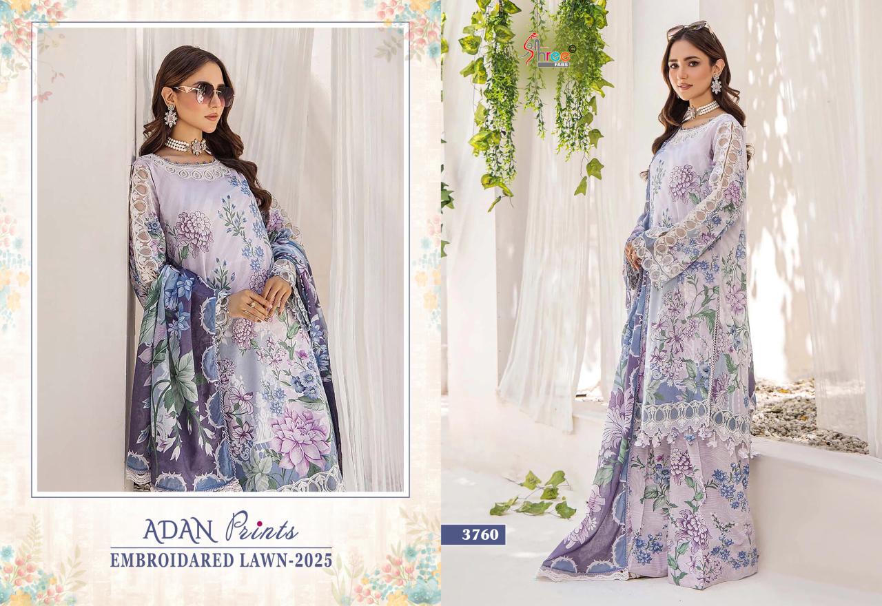 Adan Prints Embroidared Lawn 2025 Shree Fabs Cotton Pakistani Patch Work Suits Supplier