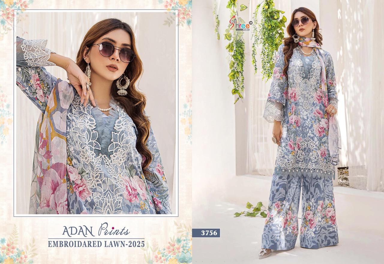 Adan Prints Embroidared Lawn 2025 Shree Fabs Cotton Pakistani Patch Work Suits Supplier
