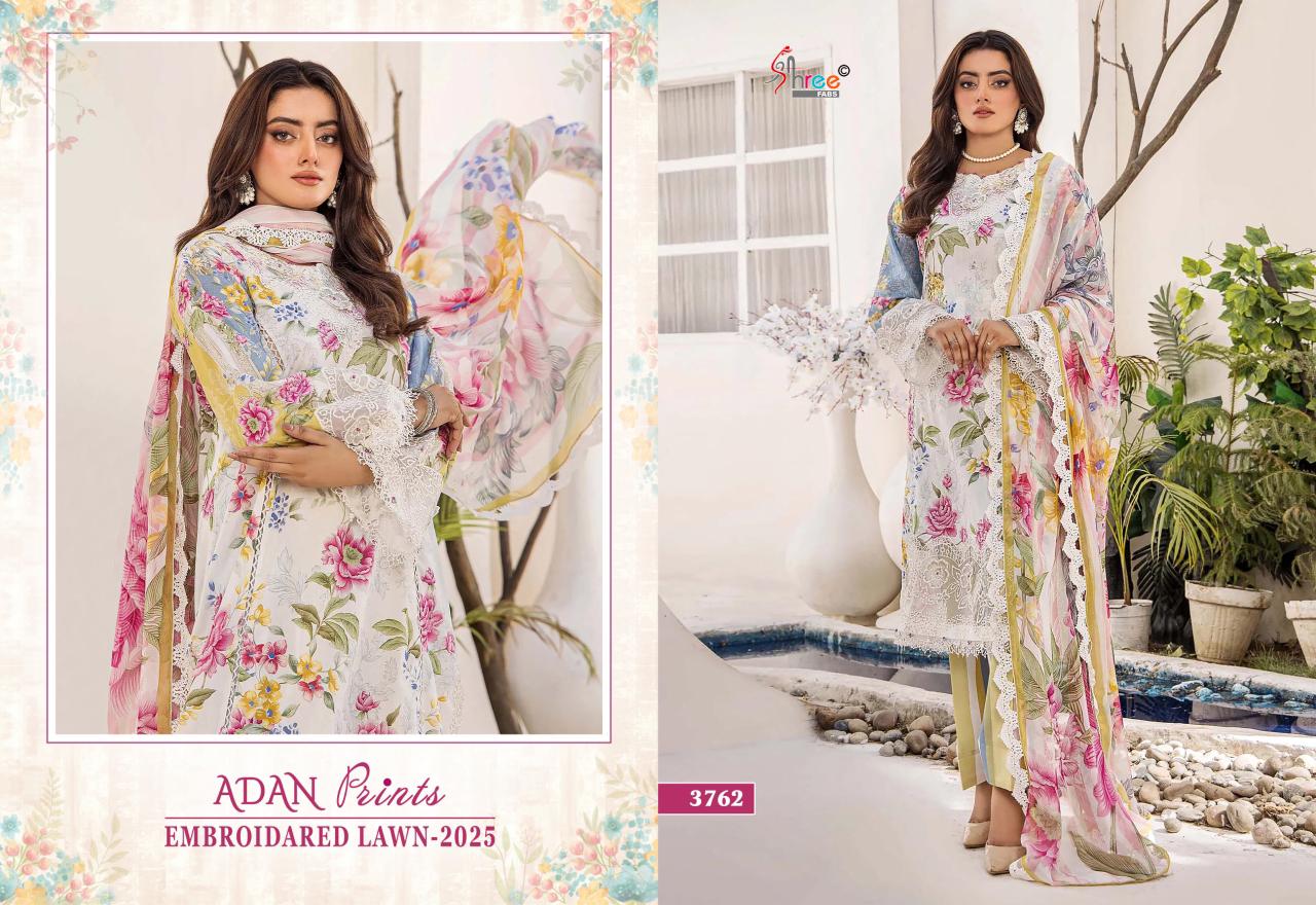 Adan Prints Embroidared Lawn 2025 Shree Fabs Cotton Pakistani Patch Work Suits Supplier
