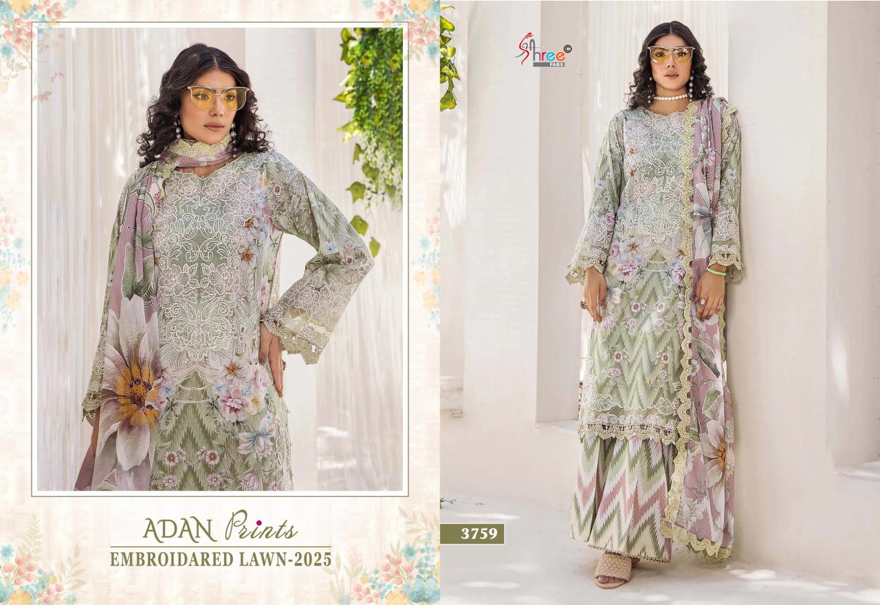 Adan Prints Embroidared Lawn 2025 Shree Fabs Cotton Pakistani Patch Work Suits Supplier