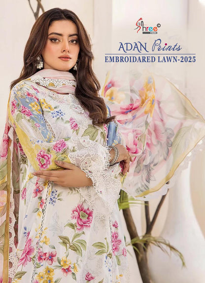 Adan Prints Embroidared Lawn 2025 Shree Fabs Cotton Pakistani Patch Work Suits Supplier
