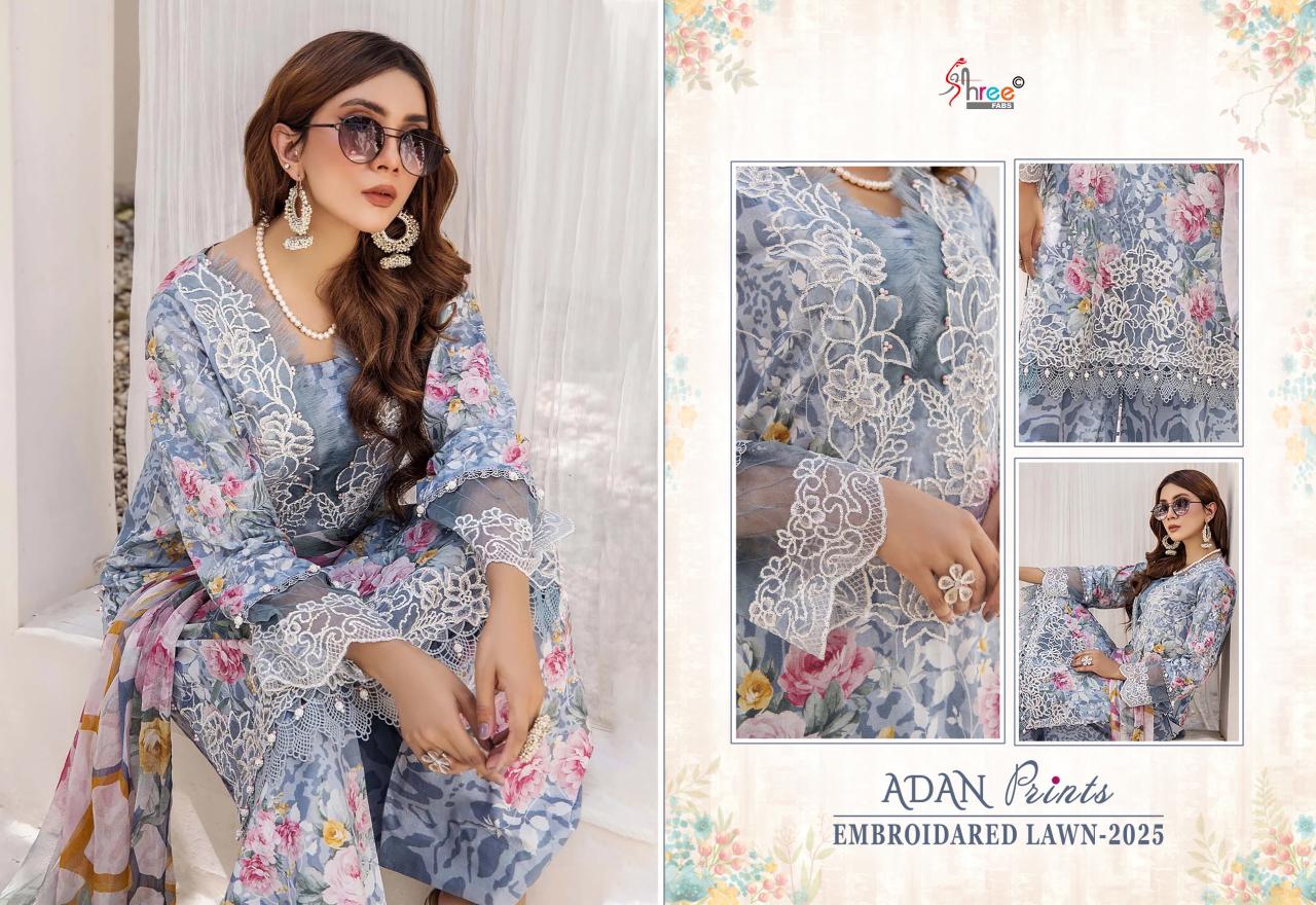 Adan Prints Embroidared Lawn 2025 Shree Fabs Cotton Pakistani Patch Work Suits Supplier