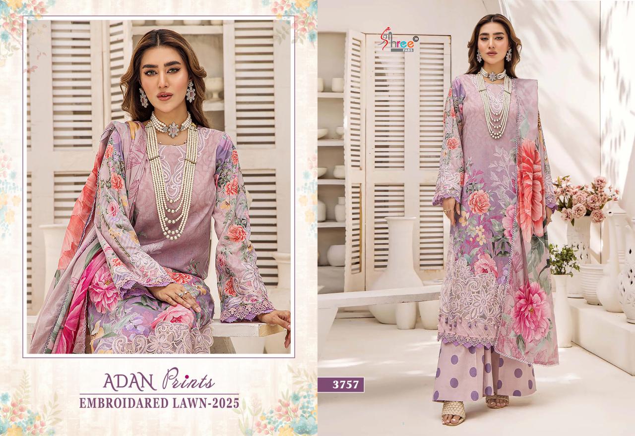Adan Prints Embroidared Lawn 2025 Shree Fabs Cotton Pakistani Patch Work Suits Supplier