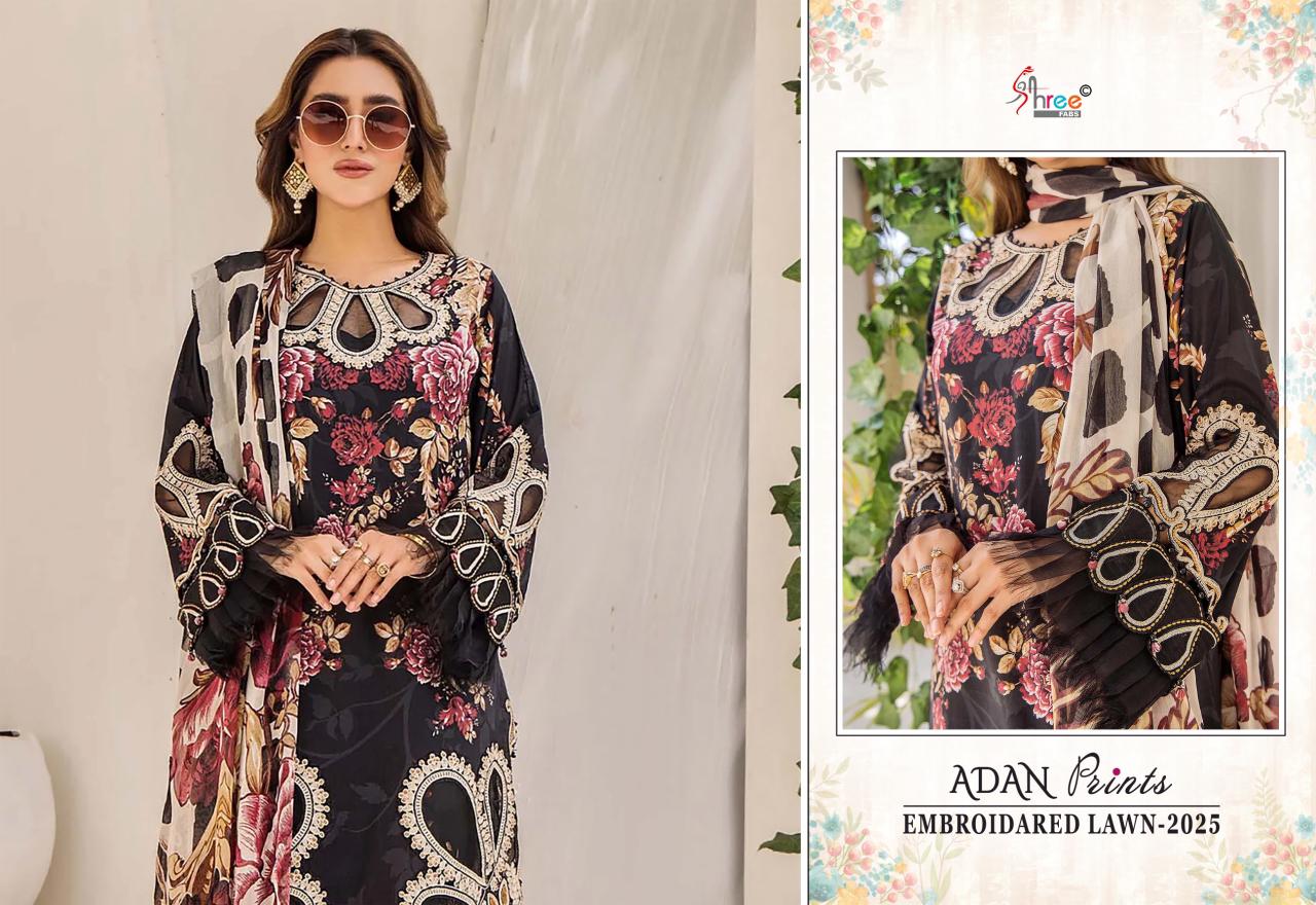 Adan Prints Embroidared Lawn 2025 Shree Fabs Cotton Pakistani Patch Work Suits Supplier