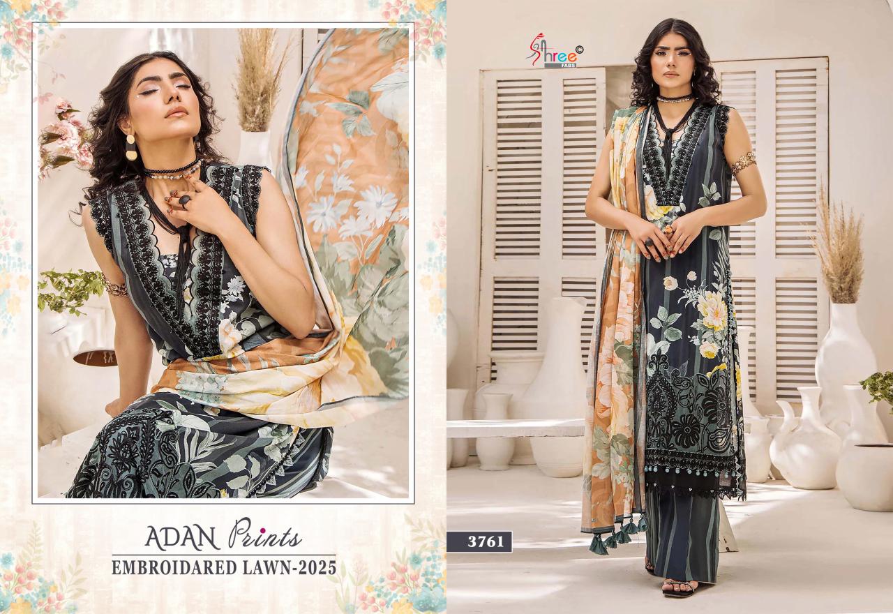 Adan Prints Embroidared Lawn 2025 Shree Fabs Cotton Pakistani Patch Work Suits Supplier
