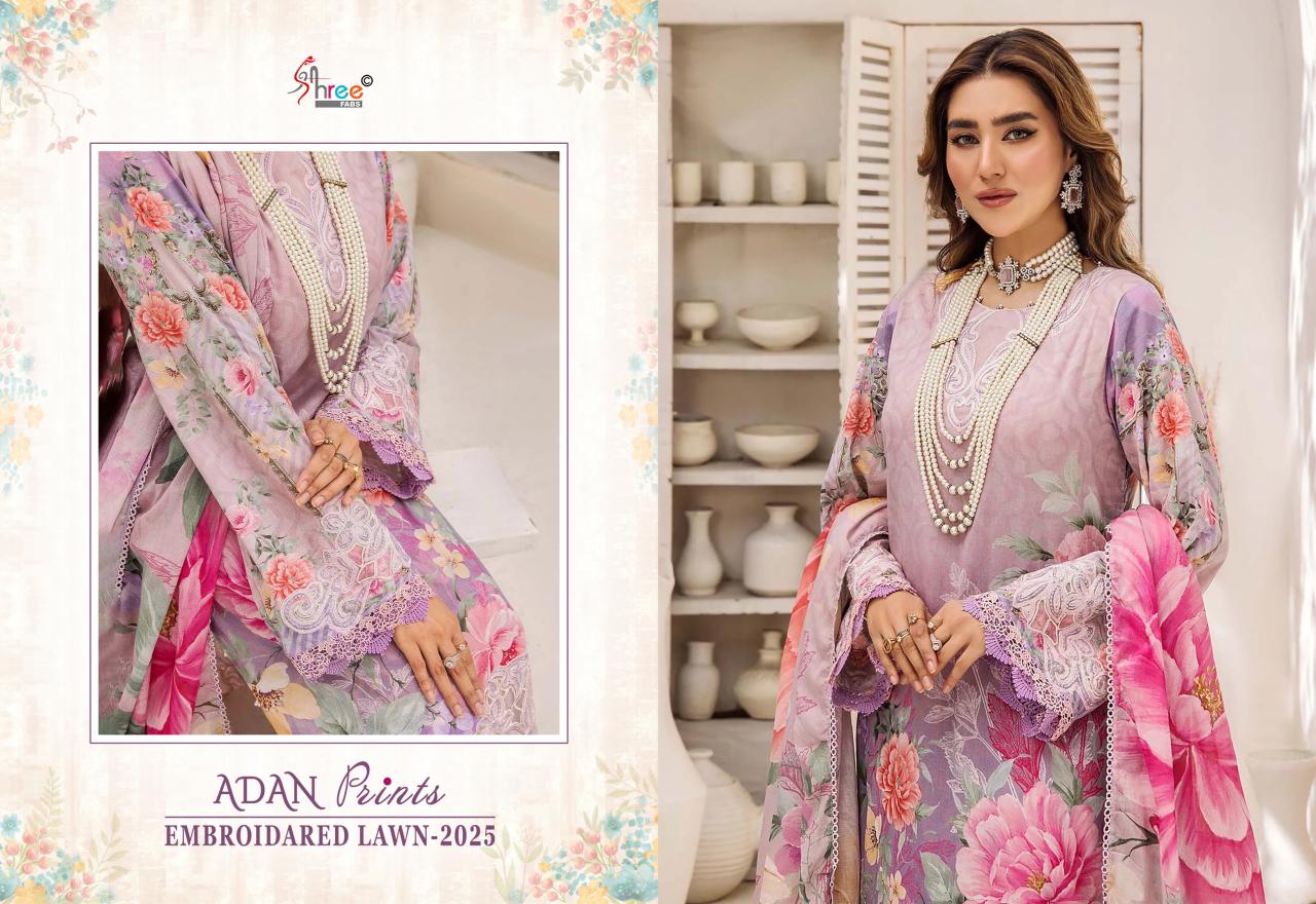 Adan Prints Embroidared Lawn 2025 Shree Fabs Cotton Pakistani Patch Work Suits Supplier