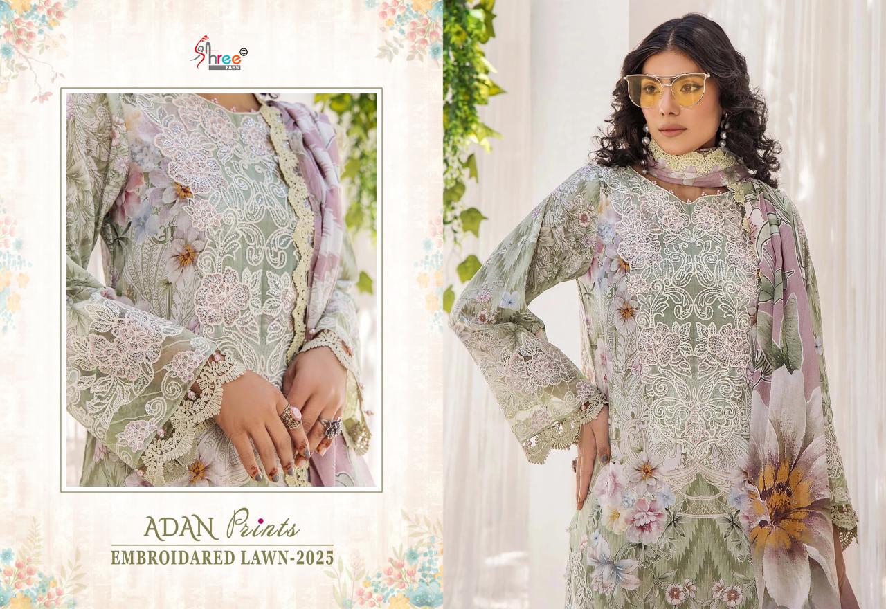 Adan Prints Embroidared Lawn 2025 Shree Fabs Cotton Pakistani Patch Work Suits Supplier