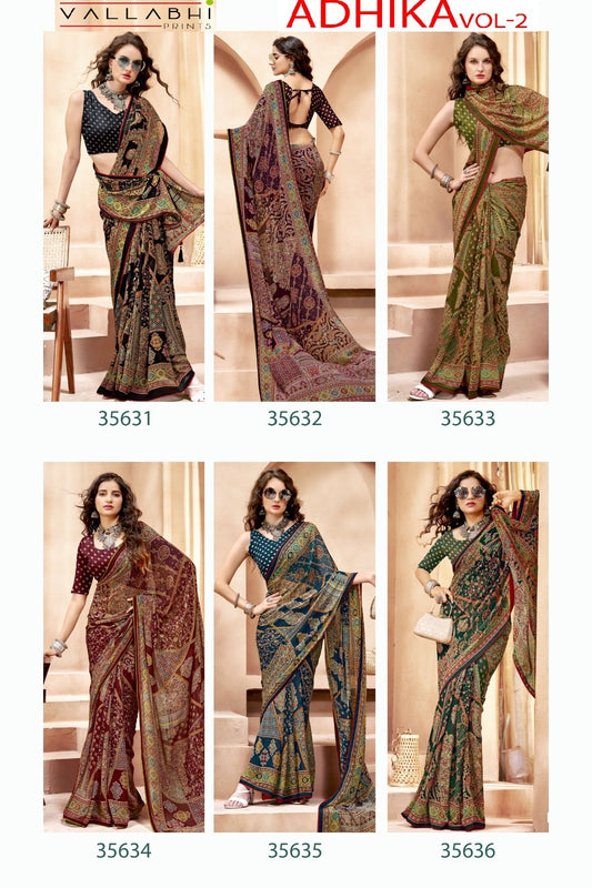 Adhika Vol 2 Vallabhi Prints Georgette Sarees Wholesaler Gujarat