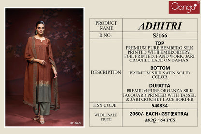 Adhitri 3166 Ganga Premium Bemberg Plazzo Style Suits Manufacturer