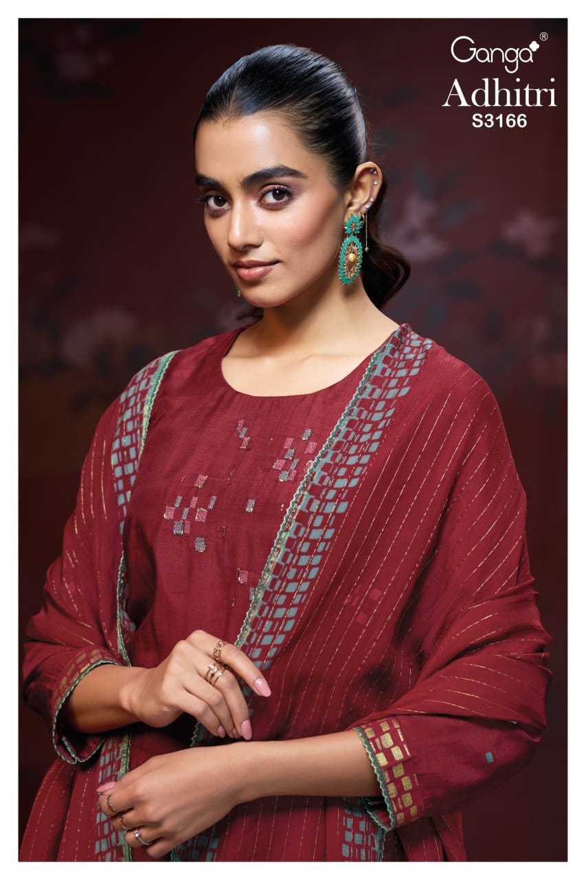 Adhitri 3166 Ganga Premium Bemberg Plazzo Style Suits Manufacturer