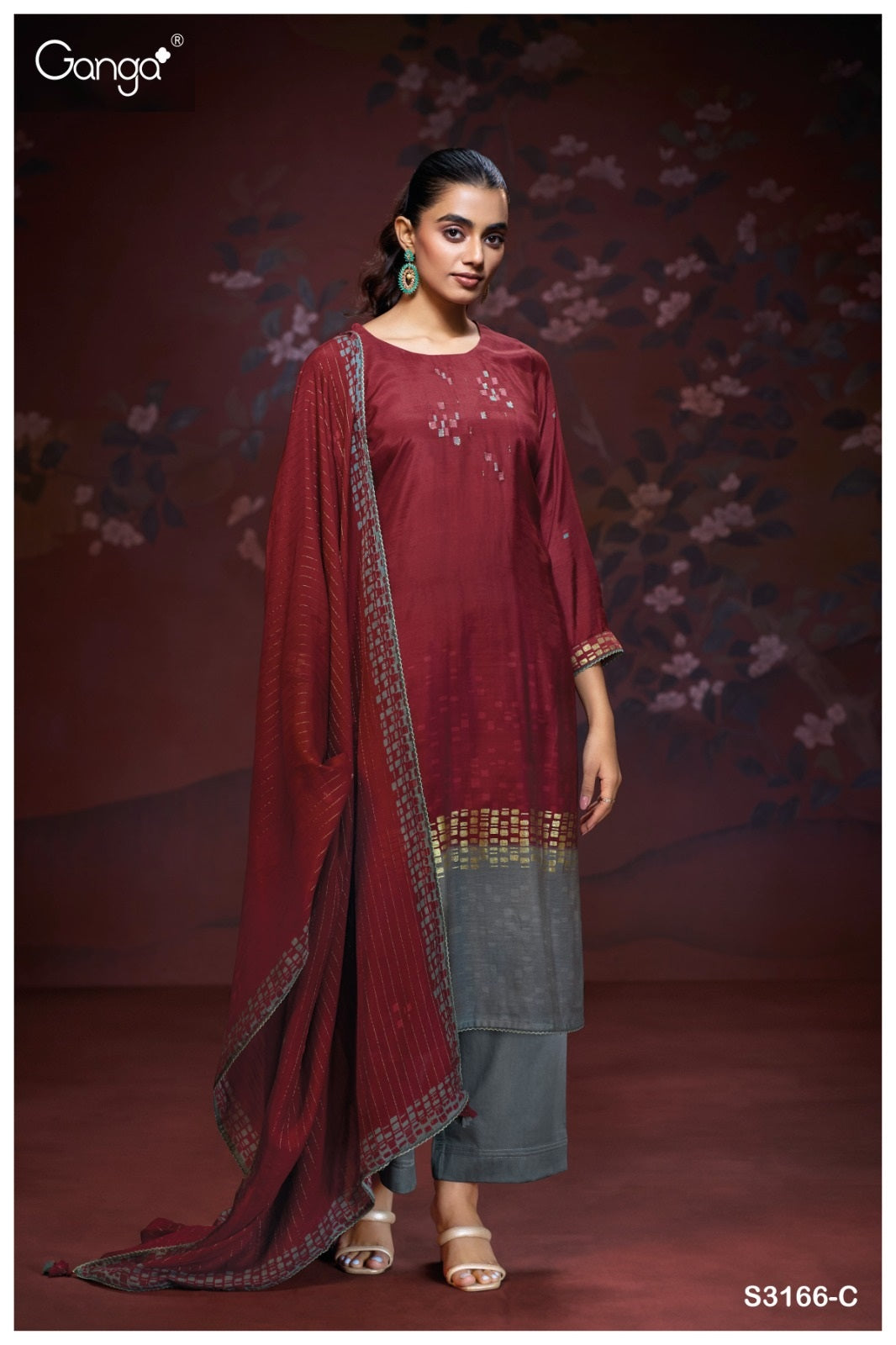 Adhitri 3166 Ganga Premium Bemberg Plazzo Style Suits Manufacturer