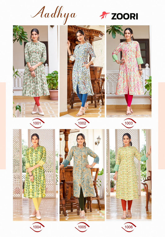 Aadhya Zoori Rayon A-Line Kurti Exporter Ahmedabad