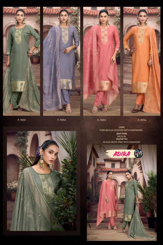 Adira Four Dots Muslin Jacquard Pant Style Suits Exporter India