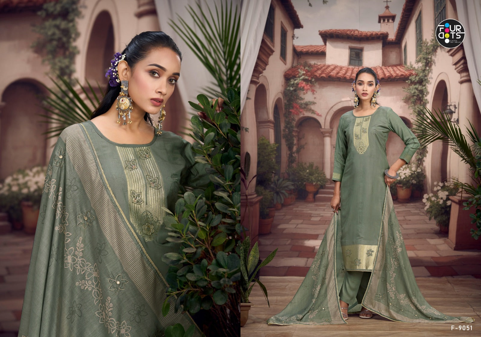 Adira Four Dots Muslin Jacquard Pant Style Suits Exporter India