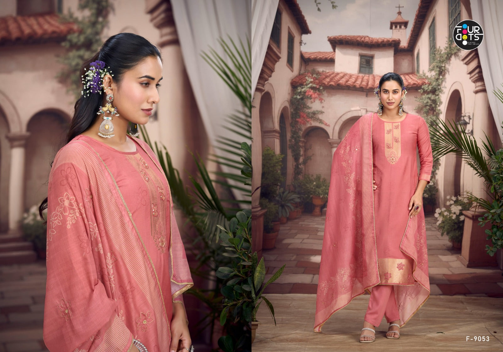 Adira Four Dots Muslin Jacquard Pant Style Suits Exporter India