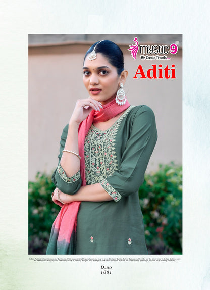 Aditi Vol 1 Mystic 9 Roman Silk Readymade Pant Style Suits Supplier Ahmedabad