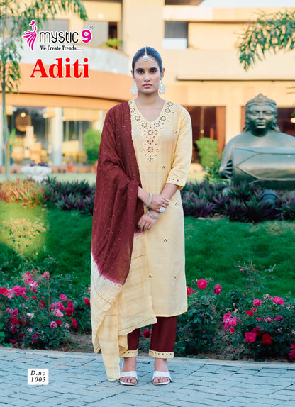 Aditi Vol 1 Mystic 9 Roman Silk Readymade Pant Style Suits Supplier Ahmedabad
