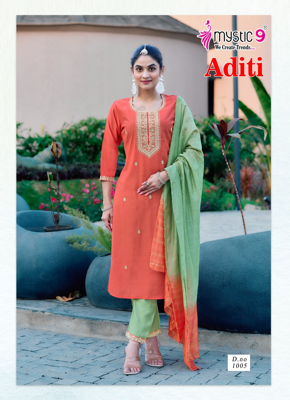 Aditi Vol 1 Mystic 9 Roman Silk Readymade Pant Style Suits Supplier Ahmedabad