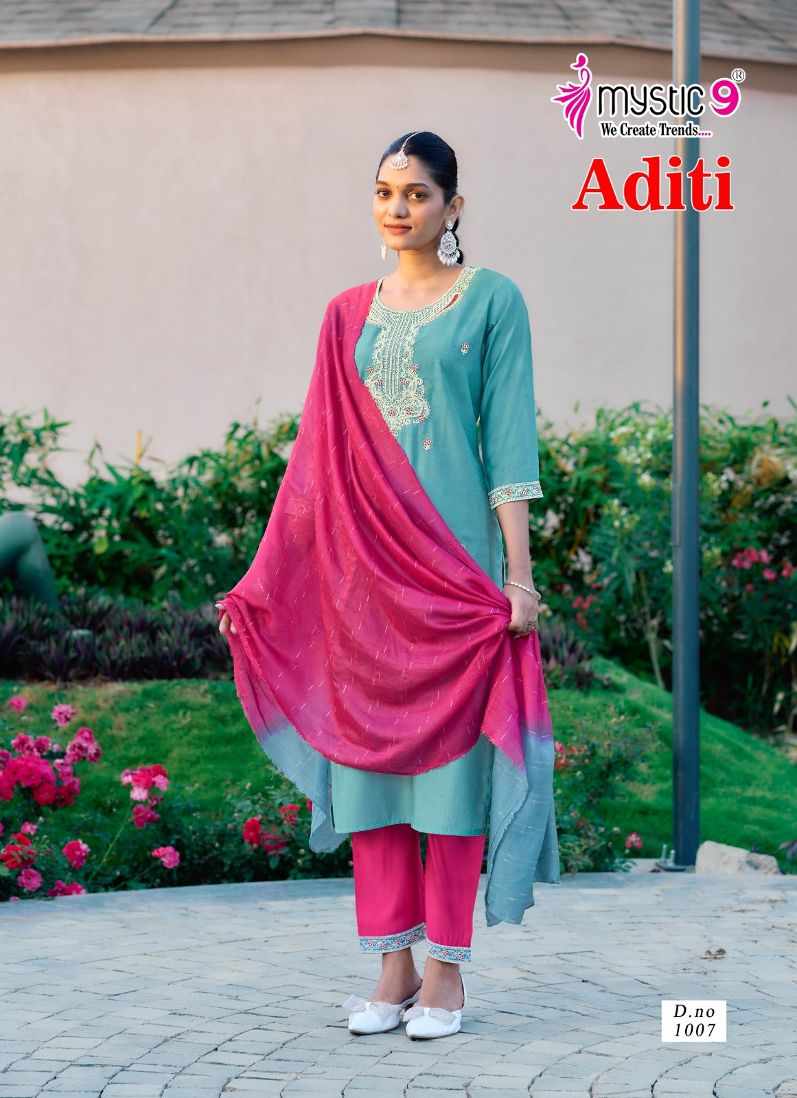 Aditi Vol 1 Mystic 9 Roman Silk Readymade Pant Style Suits Supplier Ahmedabad