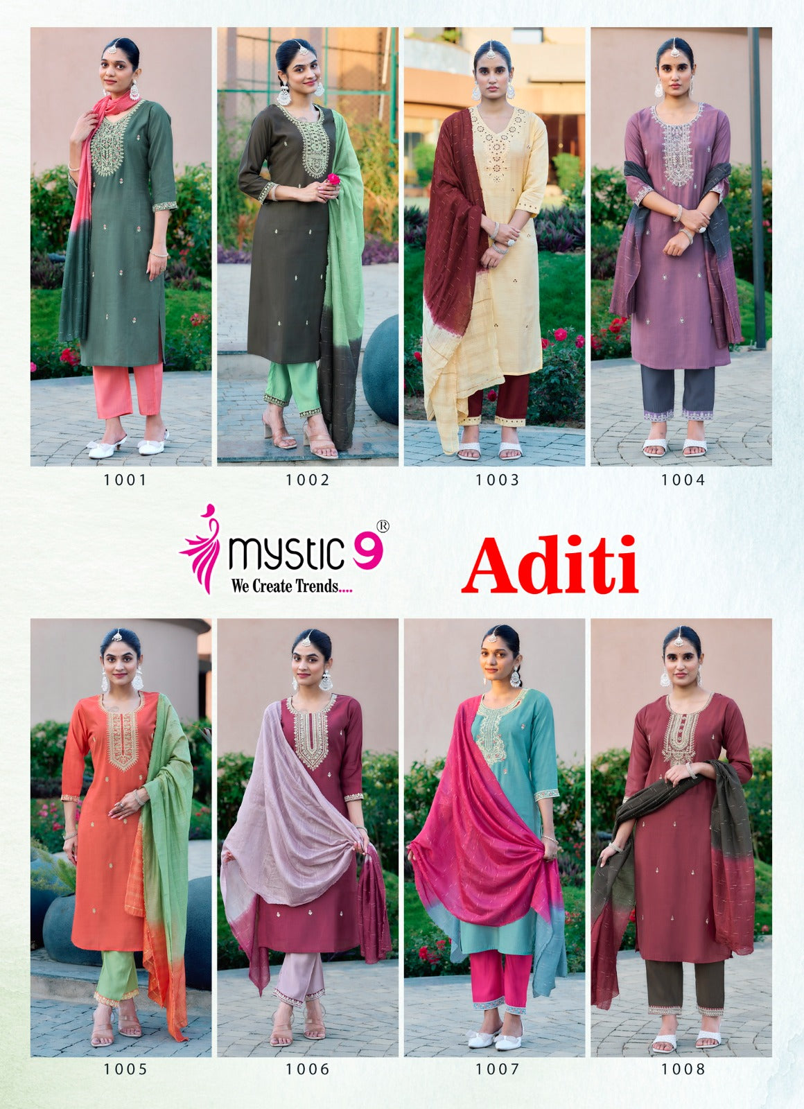 Aditi Vol 1 Mystic 9 Roman Silk Readymade Pant Style Suits Supplier Ahmedabad