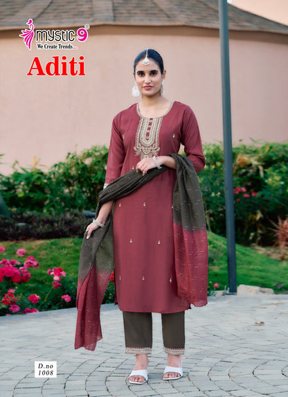 Aditi Vol 1 Mystic 9 Roman Silk Readymade Pant Style Suits Supplier Ahmedabad