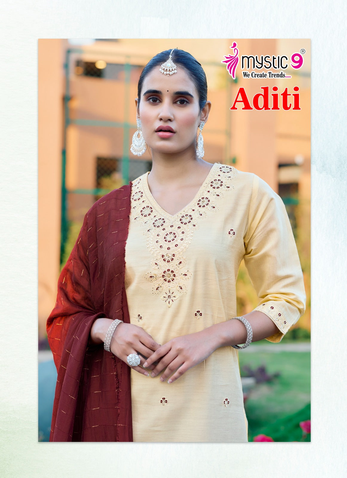 Aditi Vol 1 Mystic 9 Roman Silk Readymade Pant Style Suits Supplier Ahmedabad