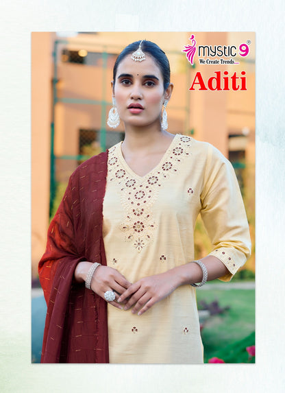 Aditi Vol 1 Mystic 9 Roman Silk Readymade Pant Style Suits Supplier Ahmedabad